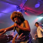 The crowd reaches out for Luisa Marshall as Tina Turner at the PNE Tribute Stage 2012. Tina Turner Tribute.