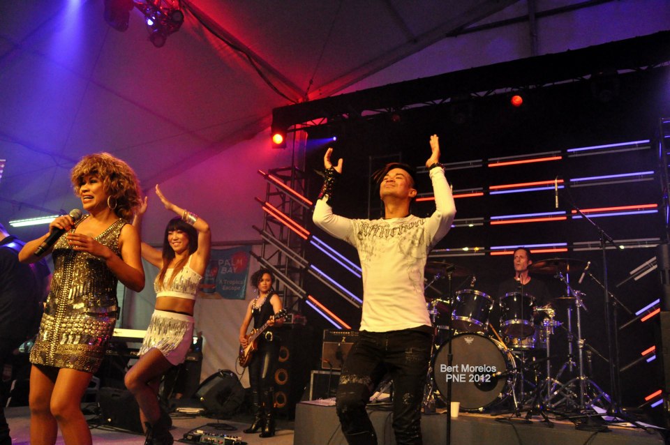 Luisa Marshall's Tina Turner Tribute Act at the PNE Stage 2012 - Day 2. Luisa's brother and dancer, Leandro Mendez, gets the crowd clapping.