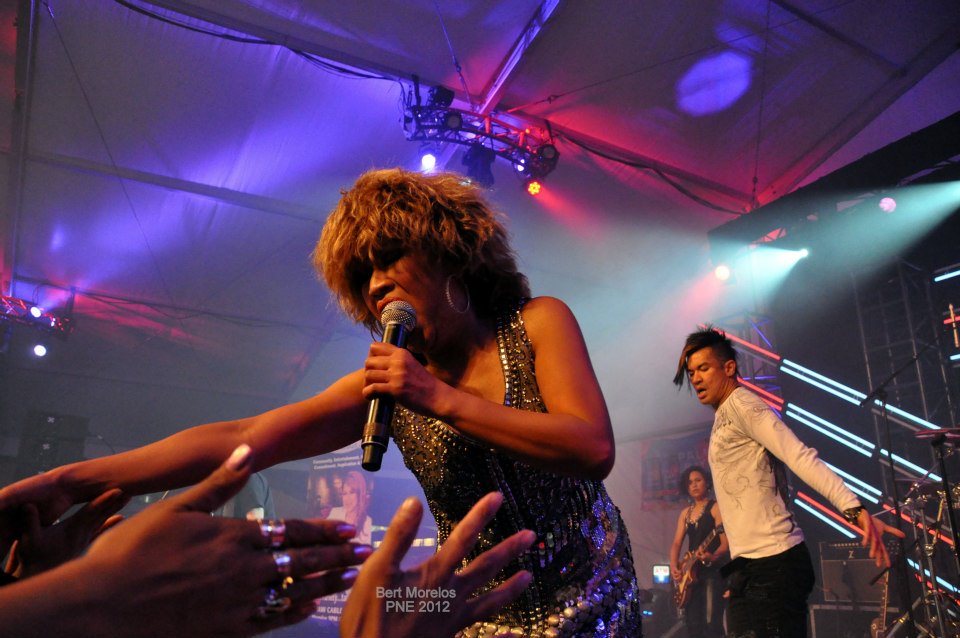 Luisa Marshall's Tina Turner Tribute Act at the PNE Stage 2012 - Day 2. The crowd reaching for Luisa.