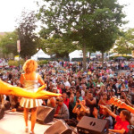 Tina Turner Tribute Artist, Luisa Marshall at the Chevrolet Performance Stage at the PNE with her band and dancers.