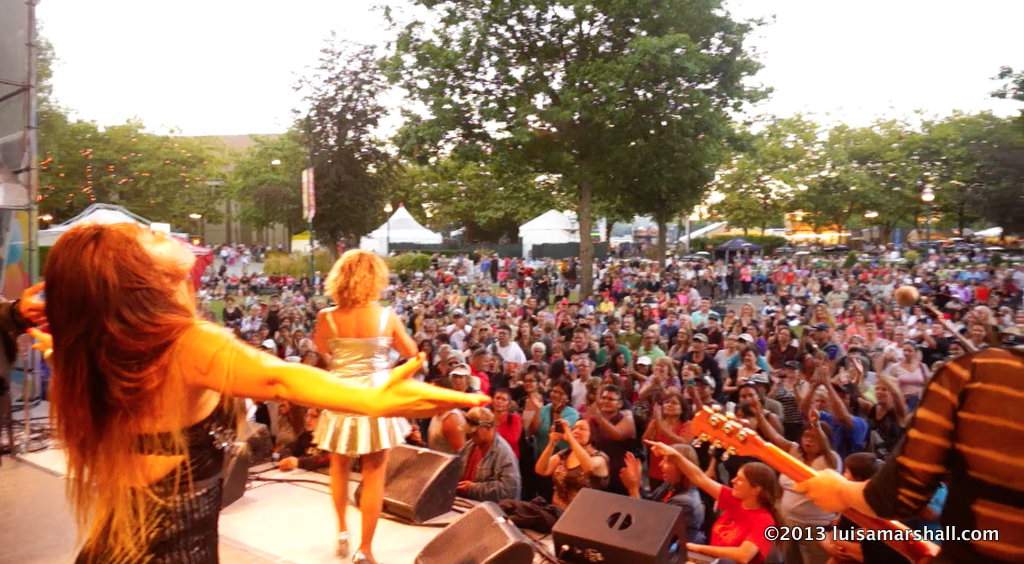 Tina Turner Tribute Artist, Luisa Marshall at the Chevrolet Performance Stage at the PNE with her band and dancers.