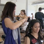 Miss World Canada Delegate Camille Munro getting her hair done.