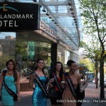 Elizabeth Ojeil & Camille Munro with their sponsored coffee outside the Landmark.