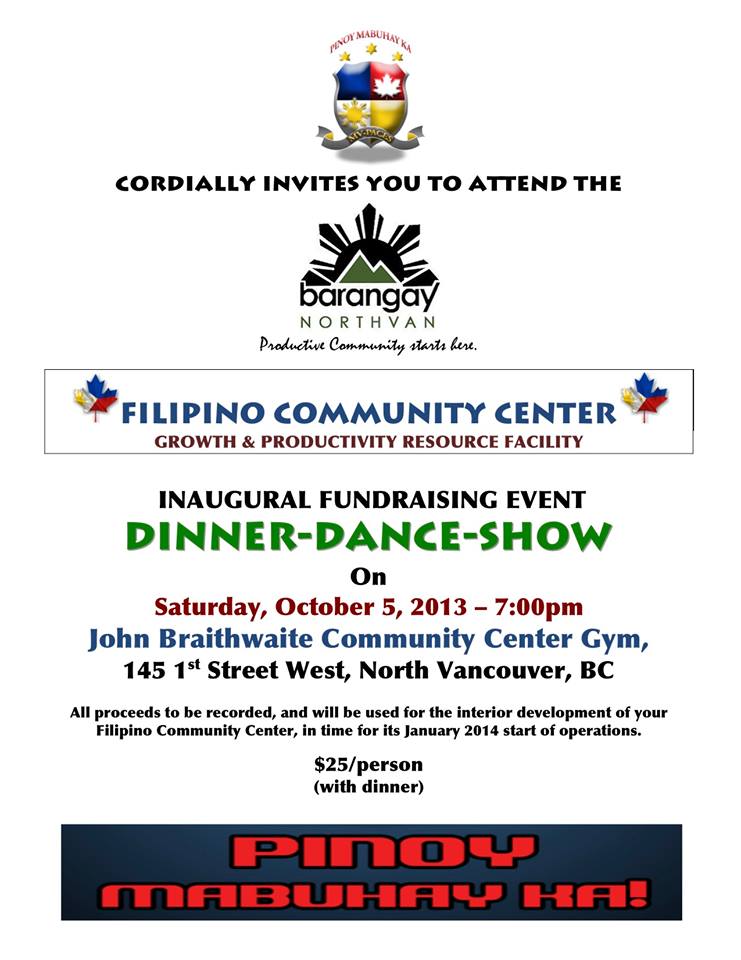 Filipino Community Center Inaugural Fundraising Event - Oct 5 2013 Poster